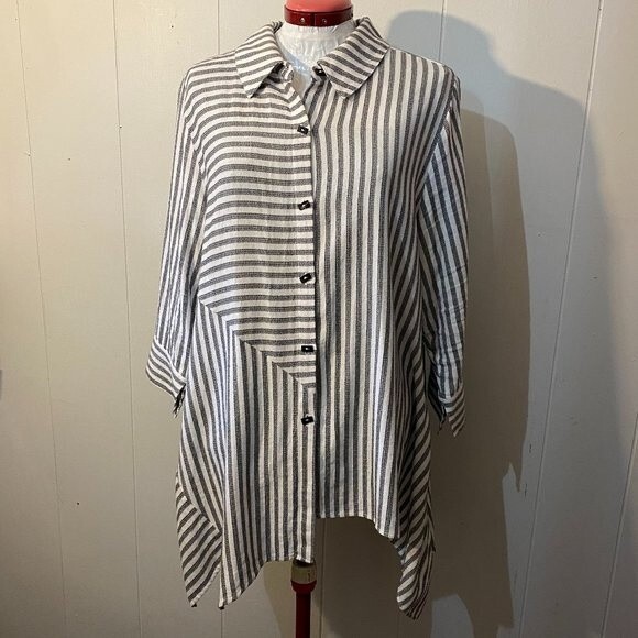 Soft Surrender Boho Button Down 3/4 Sleeve Striped Tunic Womens Top Size PXL - Picture 1 of 11